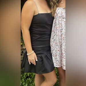 Do+Be Ruched Strapless Black Bubble Hem Cocktail Mini Dress with added straps